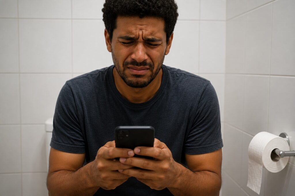 celular no banheiro aumenta chance de hemorroidas