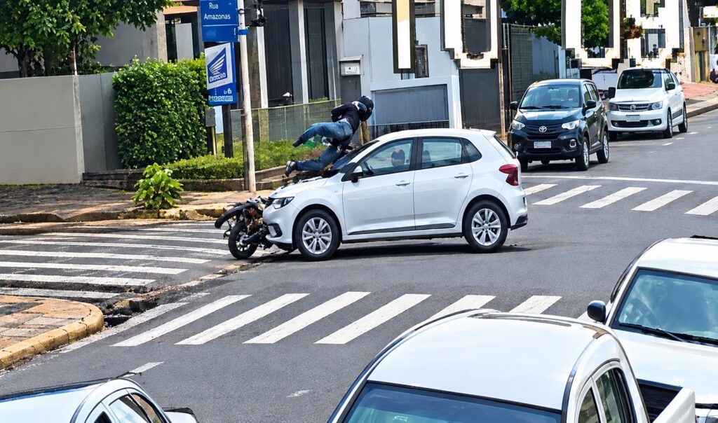 adolescente de moto sofre acidente de transito no centro de aracatuba