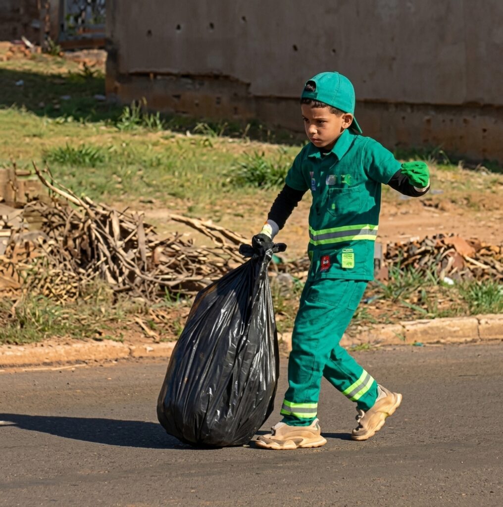 menino de 7 anos realiza sonho de ser gari em valparaiso